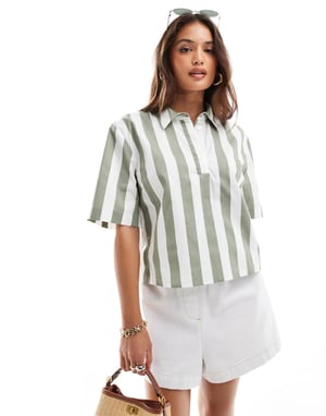 ASOS DESIGN kortärmad cropped skjorta i khaki rand