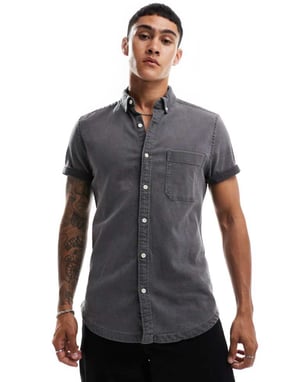 ASOS DESIGN slim fit stretch denimskjorta i tvättad svart