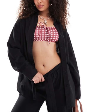 ASOS DESIGN Isabel mix & match linne-look oversized strandskjorta i svart