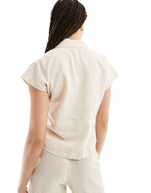 JDY Lång t-shirt i linne i beige