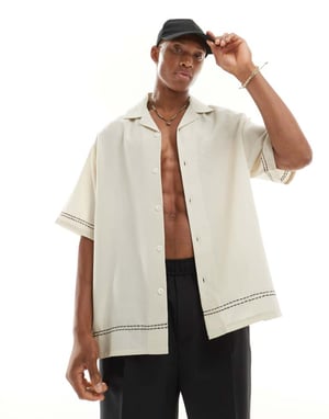 ASOS DESIGN oversized kavajskjorta med sömnadsdetaljer i ecru
