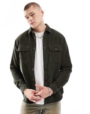 ASOS DESIGN kordoverskjorta med tryckknappar i grön