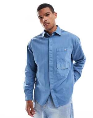 ASOS DESIGN 90-tals oversized skjorta med fickor i blått