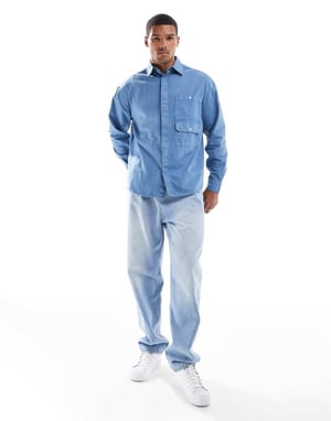 ASOS DESIGN 90-tals oversized skjorta med fickor i blått