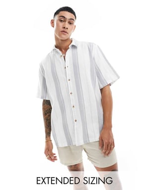ASOS DESIGN avslappnad skjorta i grå korgväv med rand