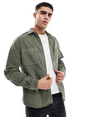 ASOS DESIGN 90-tals oversized kordskjorta med fyrkantig krage i khaki