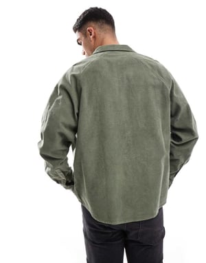 ASOS DESIGN 90-tals oversized kordskjorta med fyrkantig krage i khaki