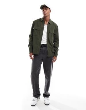 ASOS DESIGN overshirt med framdragkedja i flaska grön