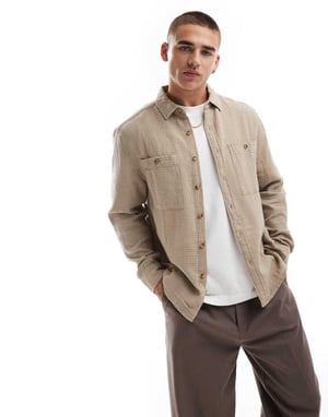 ASOS DESIGN overshirt i våffel i sten