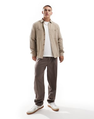 ASOS DESIGN overshirt i våffel i sten