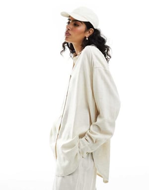 ASOS DESIGN avslappnad skjorta i linne i naturlig färg