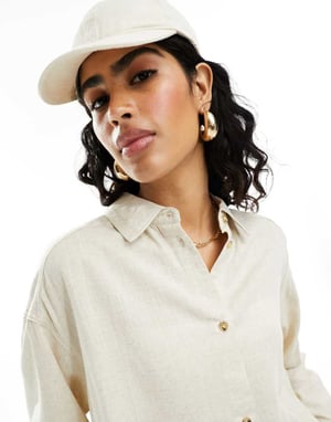ASOS DESIGN avslappnad skjorta i linne i naturlig färg