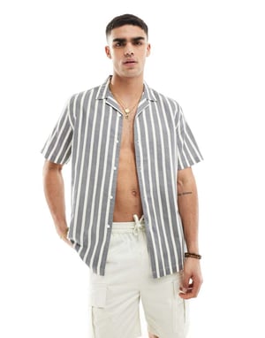 ASOS DESIGN avslappnad revere randig skjorta i grått