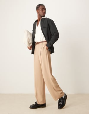 ASOS DESIGN twill zip-through overskjorta i svart - SVART