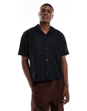 Abercrombie & Fitch kortärmad cropped oversized spetsblus i svart