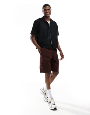 Abercrombie & Fitch kortärmad cropped oversized spetsblus i svart