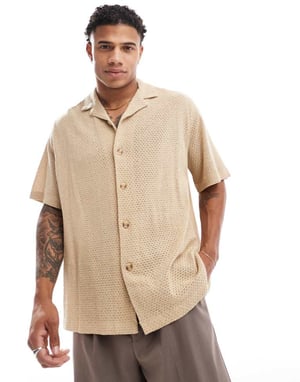 ASOS DESIGN avslappnad revere textur skjorta i brun