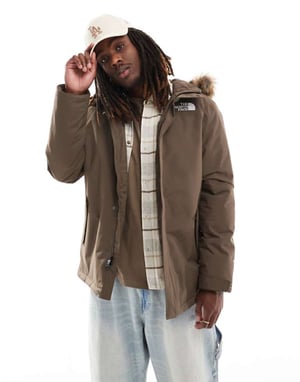The North Face Zaneck fuskpäls huva parka i brunt