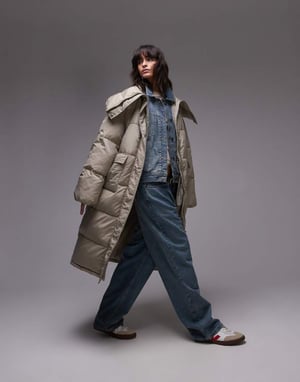Topshop långärmad puffjacka med funnel neck i stenfärg