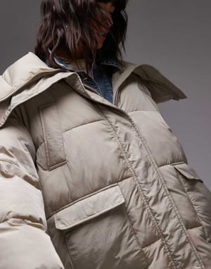 Topshop långärmad puffjacka med funnel neck i stenfärg