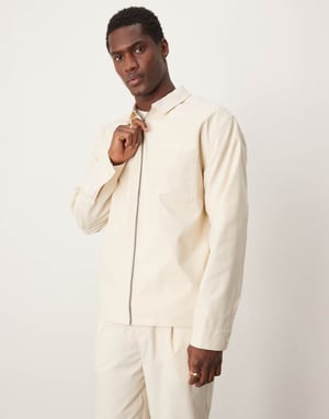 ASOS DESIGN smart koord zip-up skjortjacka i krämfärgad