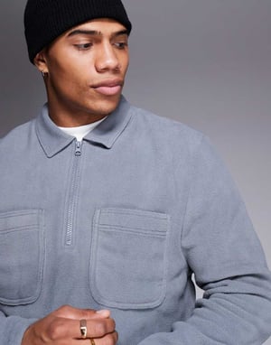 ASOS DESIGN fleece-tröja med halvdragkedja och krage i grå - GRÅ