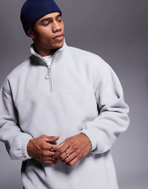 ASOS DESIGN avslappnad kvartdragkedja fleece-sweatshirt i ljusgrå - LGREY