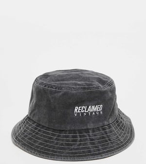 Återvunnen vintage unisex logo-buckethatt i svart