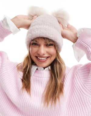 ASOS DESIGN dubbel faux fur pom-pom mössa i mink