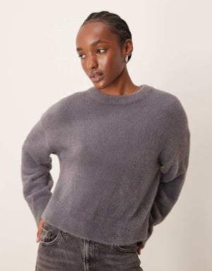 Miss Selfridge överdimensionerad fransad tröja i kolgrå
