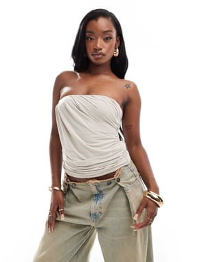 Abercrombie & Fitch strapless mjuk matta tubtopp i grå/brun