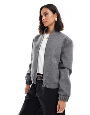Miss Selfridge borstad oversized bomberjacka i grått