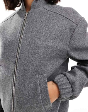 Miss Selfridge borstad oversized bomberjacka i grått