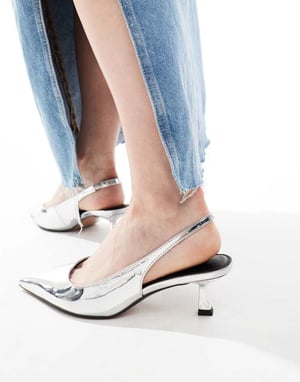 ASOS DESIGN Vid Passform Stroll slingback klacken skor i silver - SILVER