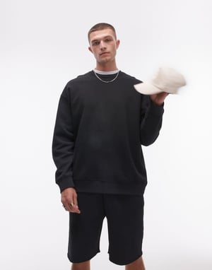 Topman tvättad oversized sweatshirt i svart