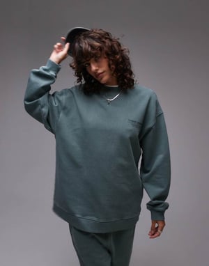Topshop community co-ord grafisk oversized sweatshirt i grön
