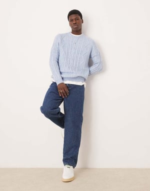 ASOS DESIGN tung kabelstickad tröja med rund hals i ljusblått