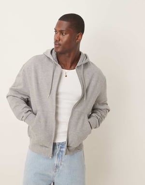 ASOS DESIGN essentials boxy avslappnad zip genom hoodie i grå melange