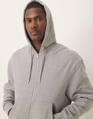 ASOS DESIGN essentials boxy avslappnad zip genom hoodie i grå melange
