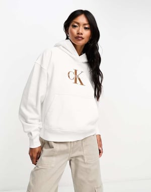Calvin Klein Jeans premium monologo hoodie i vitt