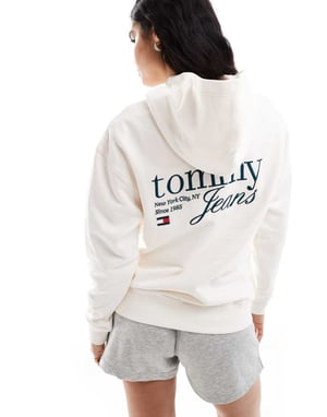 Tommy Jeans oversized hoodie med ryggtryck i off-white