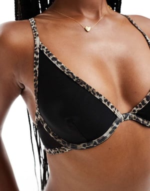 ASOS DESIGN Mackenzie mesh-bh med underwire och leopardkant i svart