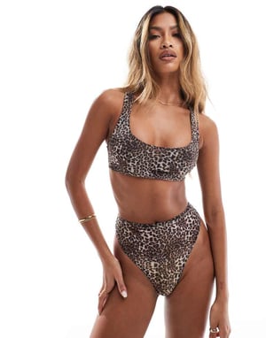 ASOS DESIGN Mila mesh crop top i leopardsmönster