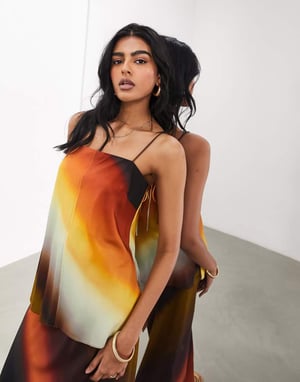 ASOS EDITION minimal skinny strap linne med matchande set i ombre solnedgångsrand