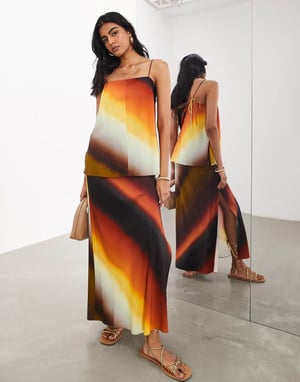 ASOS EDITION minimal skinny strap linne med matchande set i ombre solnedgångsrand
