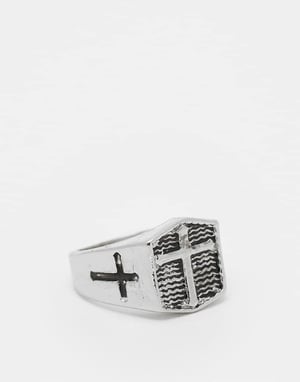 ASOS DESIGN ring med korsdetalj i borstat silver