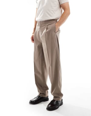 ASOS DESIGN smart oversized tapered byxor i stenfärg med halvmjuk elastisk midja