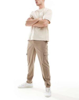 ASOS DESIGN smart tapered byxor med cargofickor i stenspets