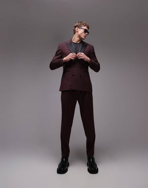 Topman premium tapered kostymbyxa i röd