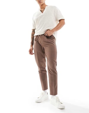 ASOS DESIGN tapered smart byxor i ljusbrun